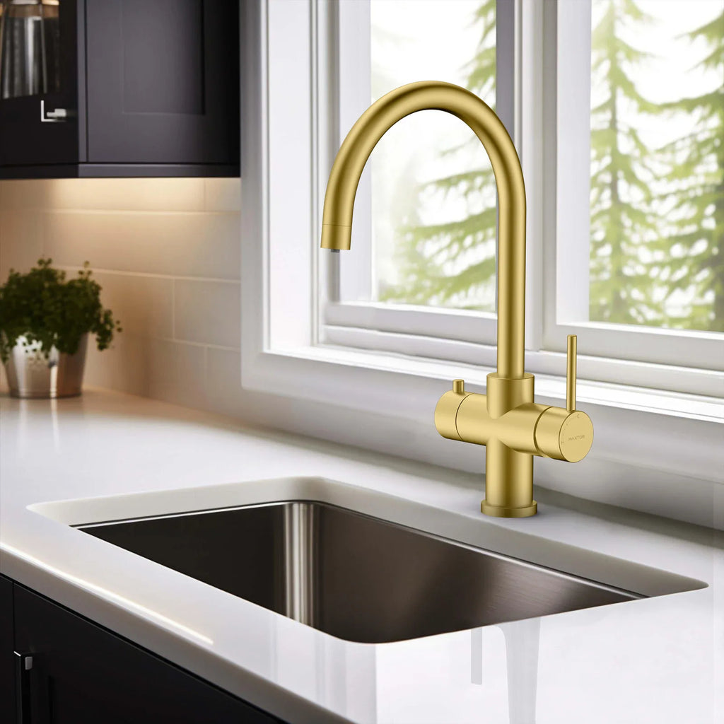 Dual-Output Kitchen Faucet with Filtered Water Tap, 2-Function Spray, Solid Brass – KFB1502