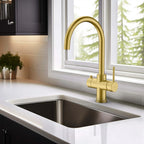 Dual-Output Kitchen Faucet with Filtered Water Tap, 2-Function Spray, Solid Brass – KFB1502