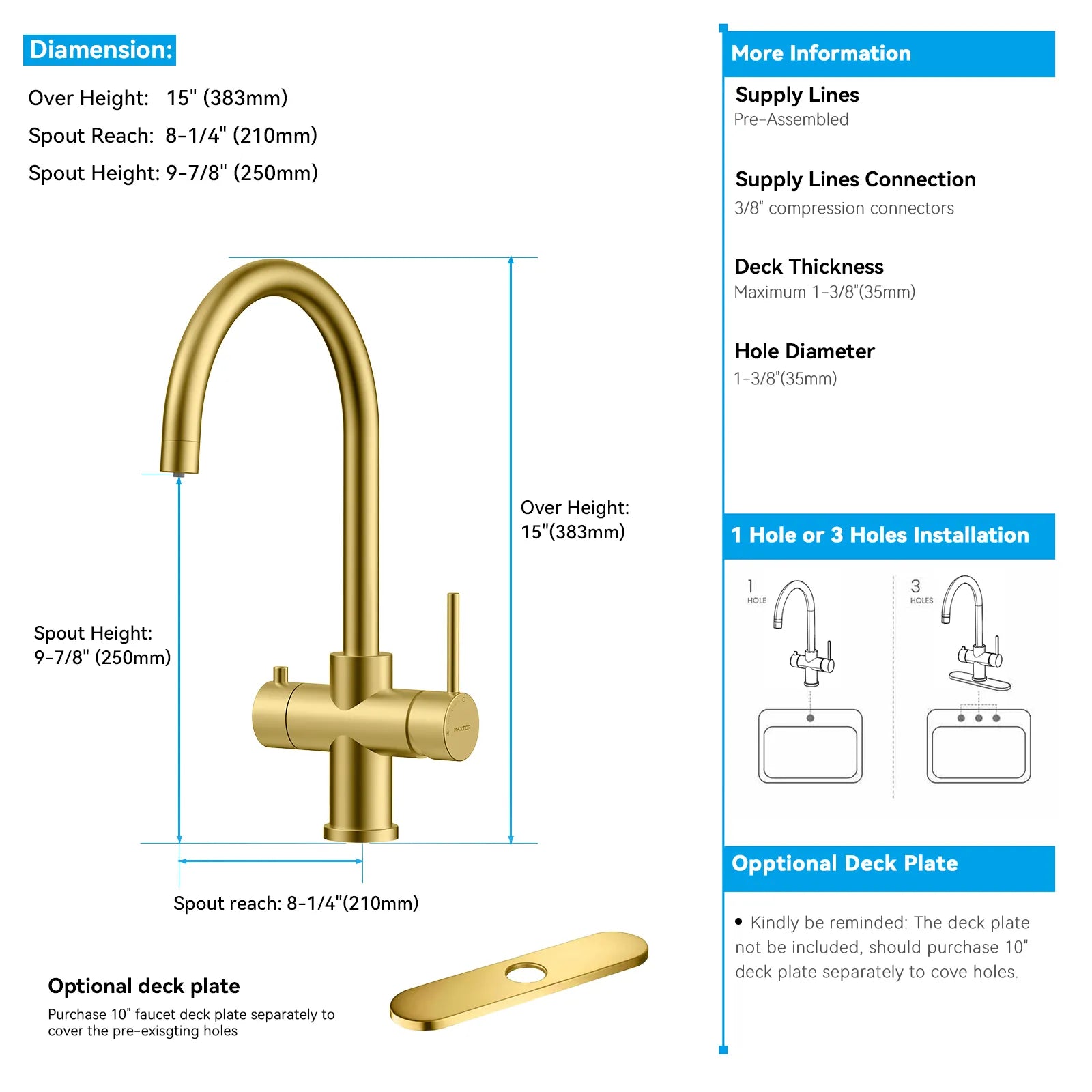 Dual-Output Kitchen Faucet with Filtered Water Tap, 2-Function Spray, Solid Brass – KFB1502