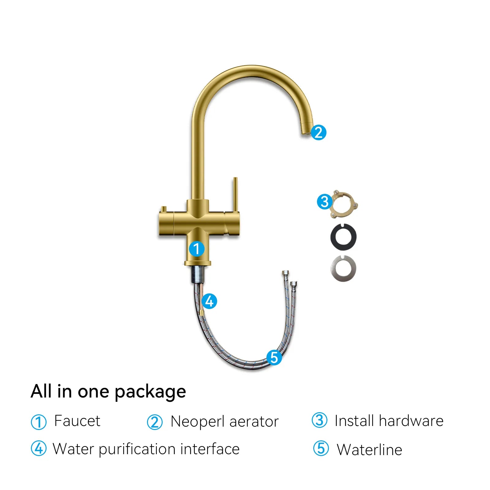 Dual-Output Kitchen Faucet with Filtered Water Tap, 2-Function Spray, Solid Brass – KFB1502