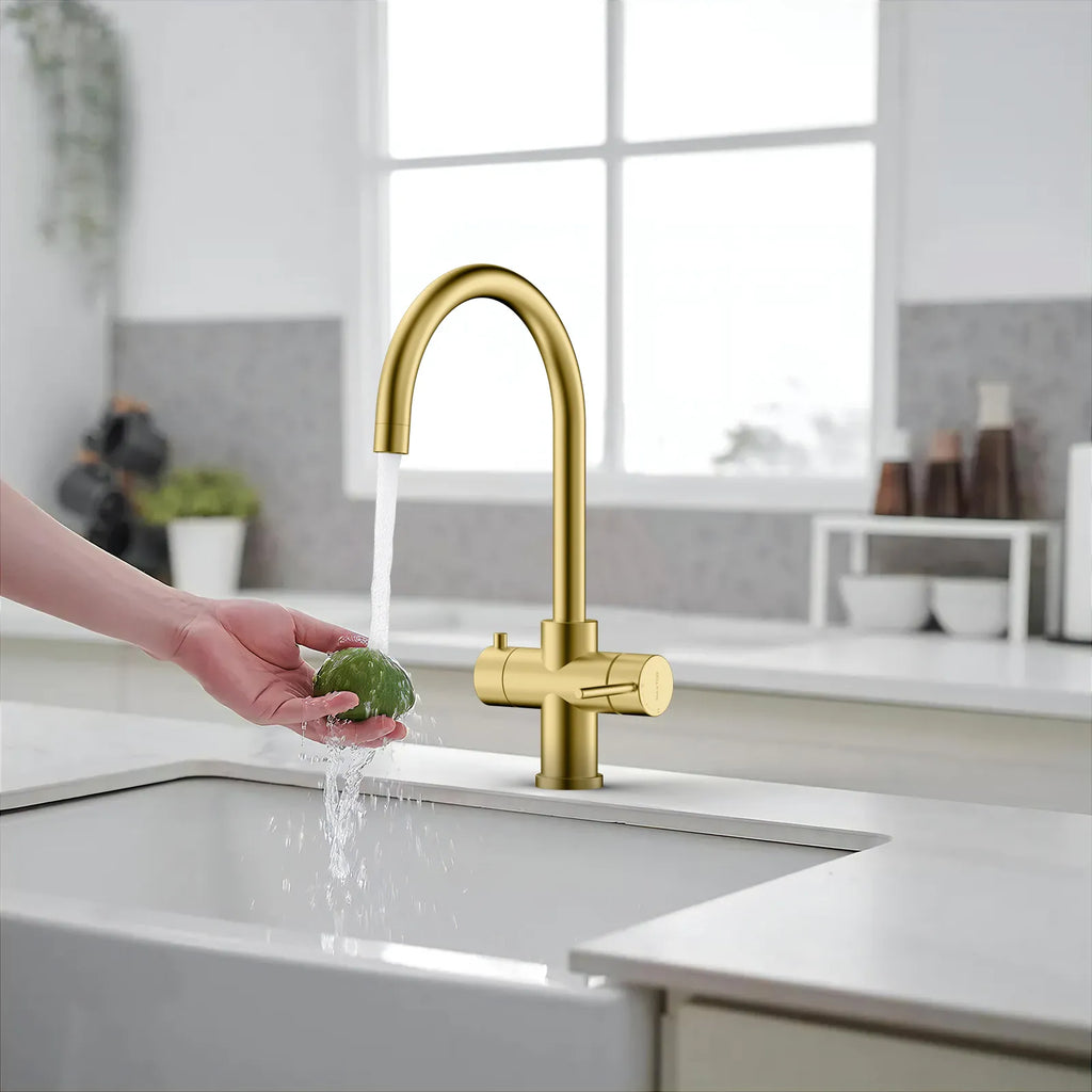Dual-Output Kitchen Faucet with Filtered Water Tap, 2-Function Spray, Solid Brass – KFB1502
