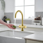 Dual-Output Kitchen Faucet with Filtered Water Tap, 2-Function Spray, Solid Brass – KFB1502
