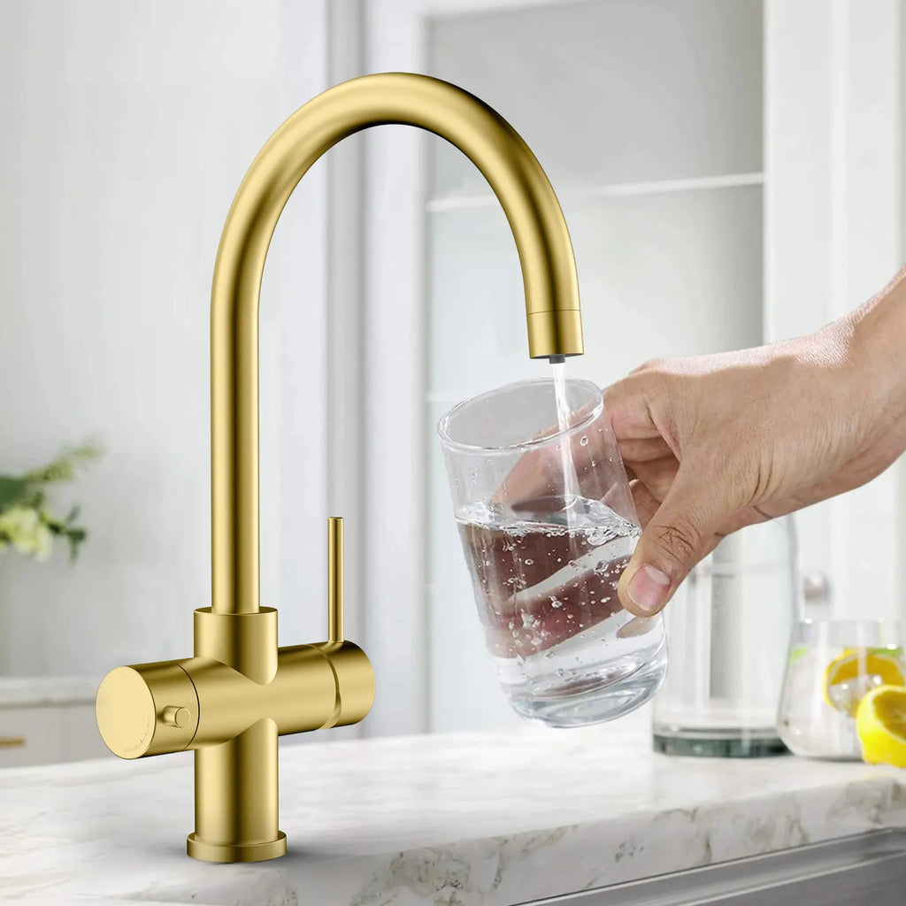 Dual-Output Kitchen Faucet with Filtered Water Tap, 2-Function Spray, Solid Brass – KFB1502
