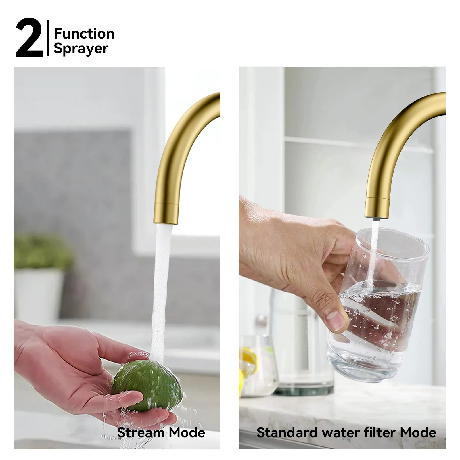 Dual-Output Kitchen Faucet with Filtered Water Tap, 2-Function Spray, Solid Brass – KFB1502