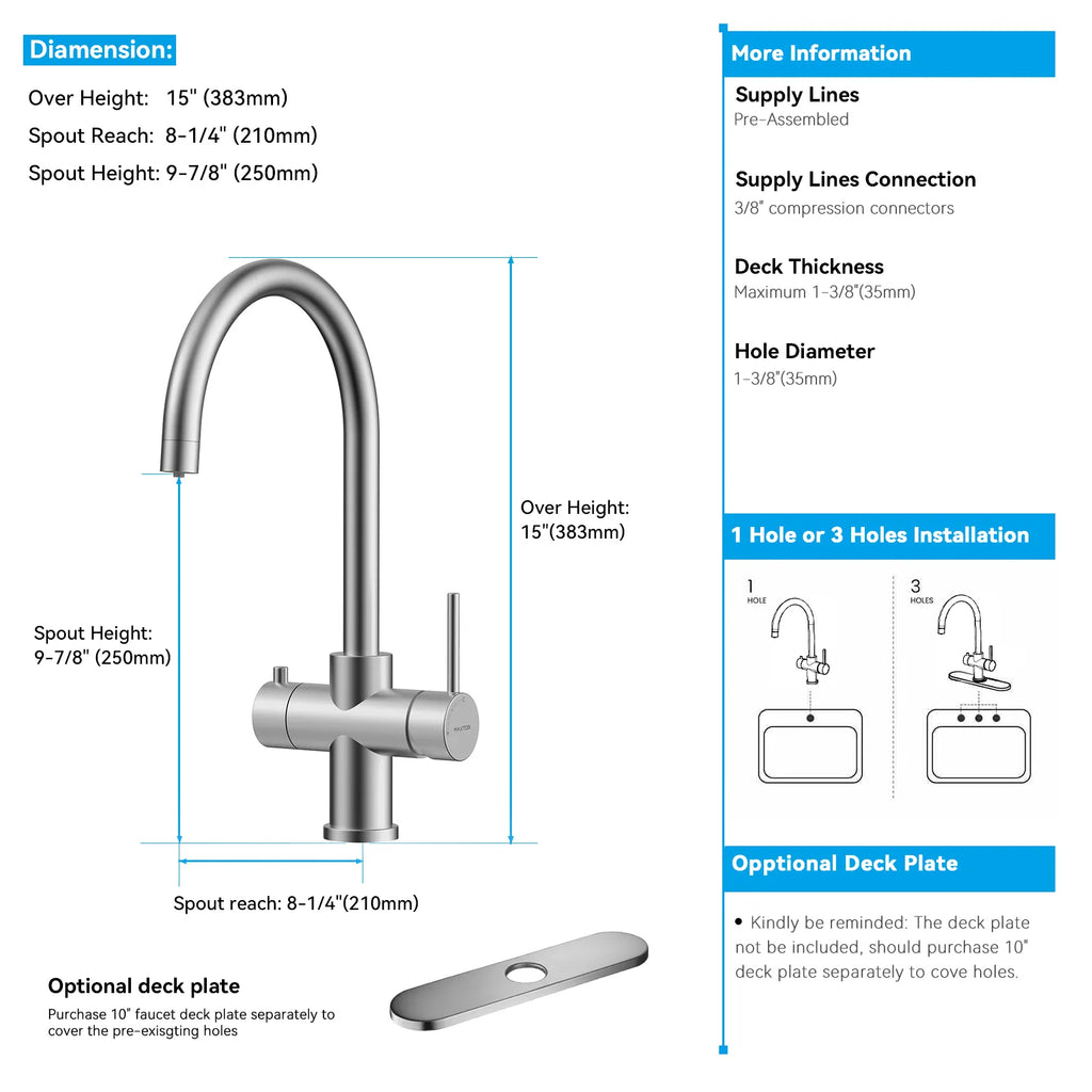 Dual-Output Kitchen Faucet with Filtered Water Tap, 2-Function Spray, Solid Brass – KFB1502