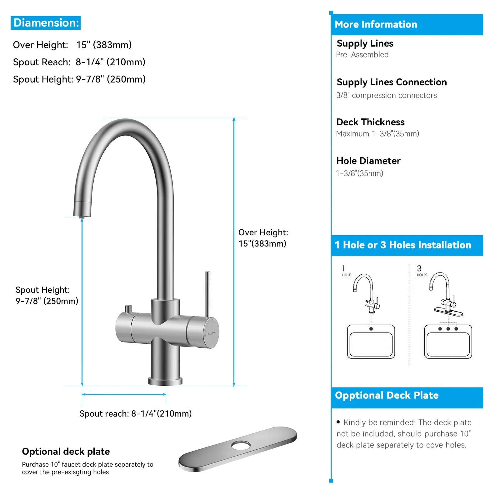 Dual-Output Kitchen Faucet with Filtered Water Tap, 2-Function Spray, Solid Brass – KFB1502