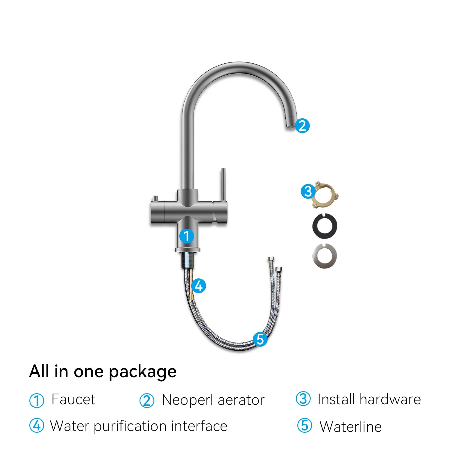 Dual-Output Kitchen Faucet with Filtered Water Tap, 2-Function Spray, Solid Brass – KFB1502