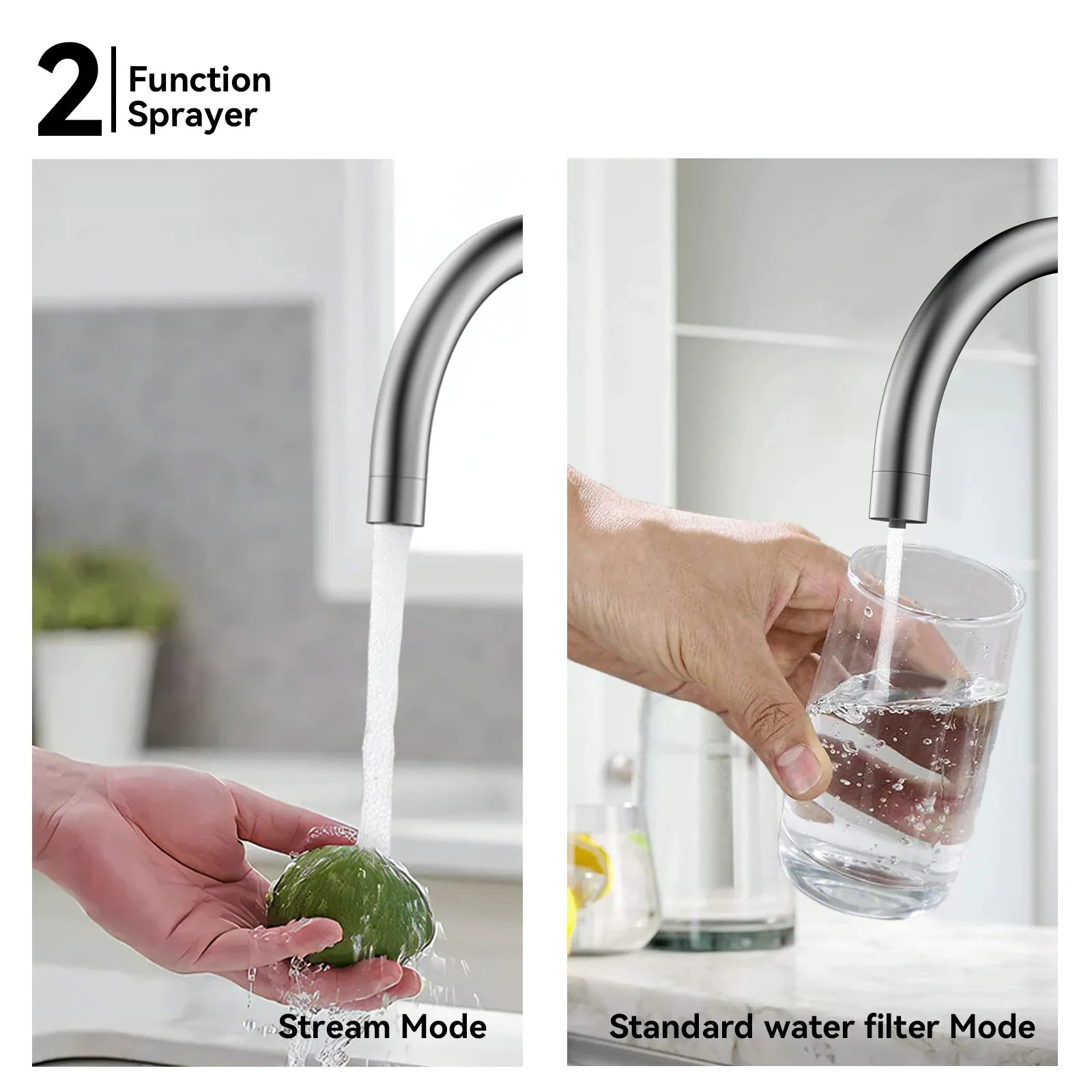 Dual-Output Kitchen Faucet with Filtered Water Tap, 2-Function Spray, Solid Brass – KFB1502