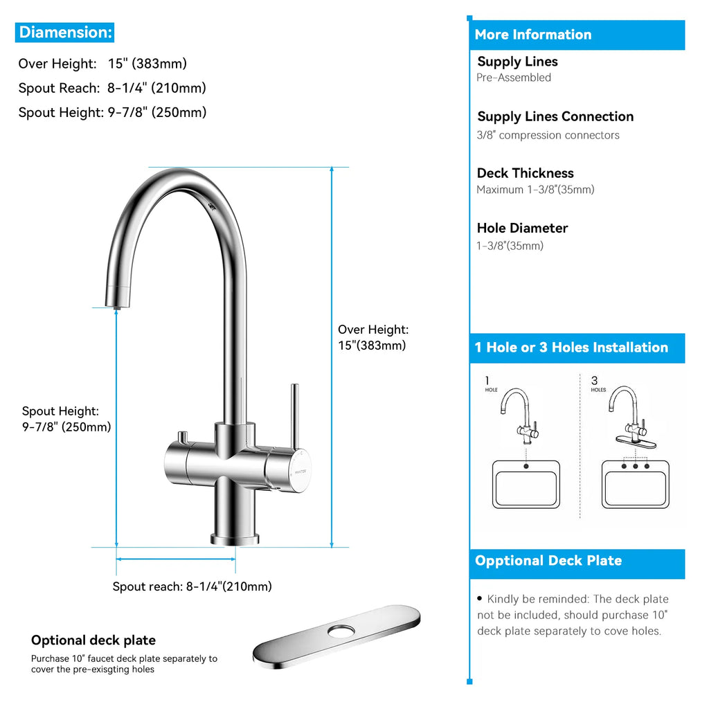 Dual-Output Kitchen Faucet with Filtered Water Tap, 2-Function Spray, Solid Brass – KFB1502