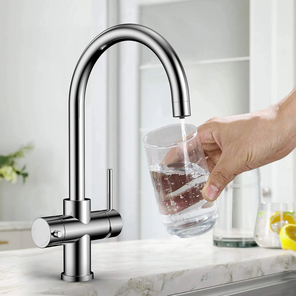 Dual-Output Kitchen Faucet with Filtered Water Tap, 2-Function Spray, Solid Brass – KFB1502