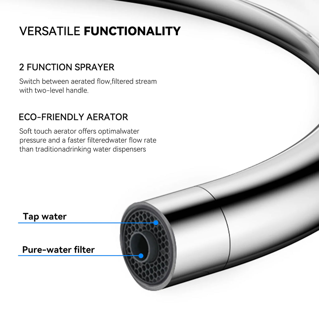Dual-Output Kitchen Faucet with Filtered Water Tap, 2-Function Spray, Solid Brass – KFB1502