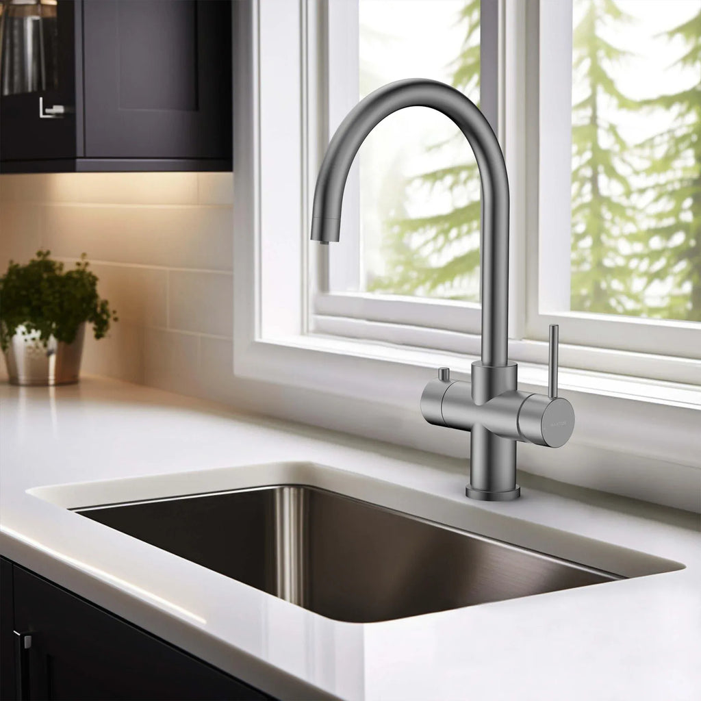 Dual-Output Kitchen Faucet with Filtered Water Tap, 2-Function Spray, Solid Brass – KFB1502