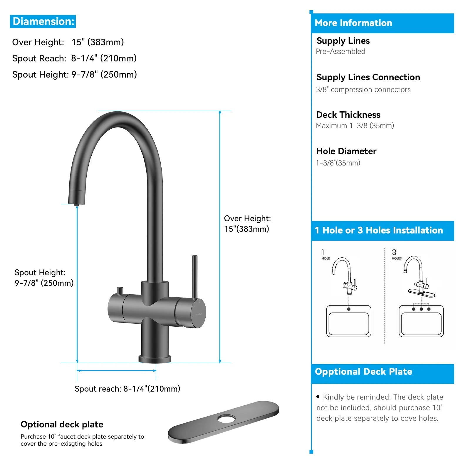Dual-Output Kitchen Faucet with Filtered Water Tap, 2-Function Spray, Solid Brass – KFB1502