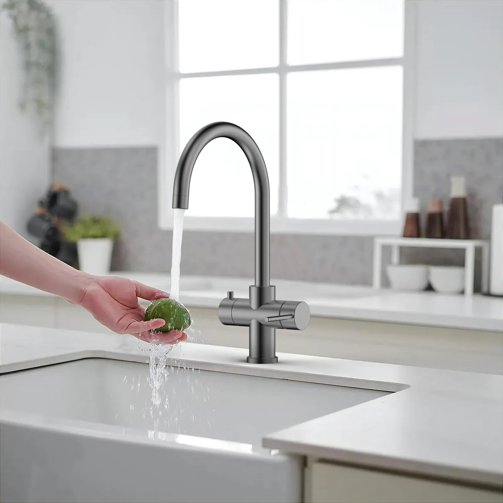 Dual-Output Kitchen Faucet with Filtered Water Tap, 2-Function Spray, Solid Brass – KFB1502