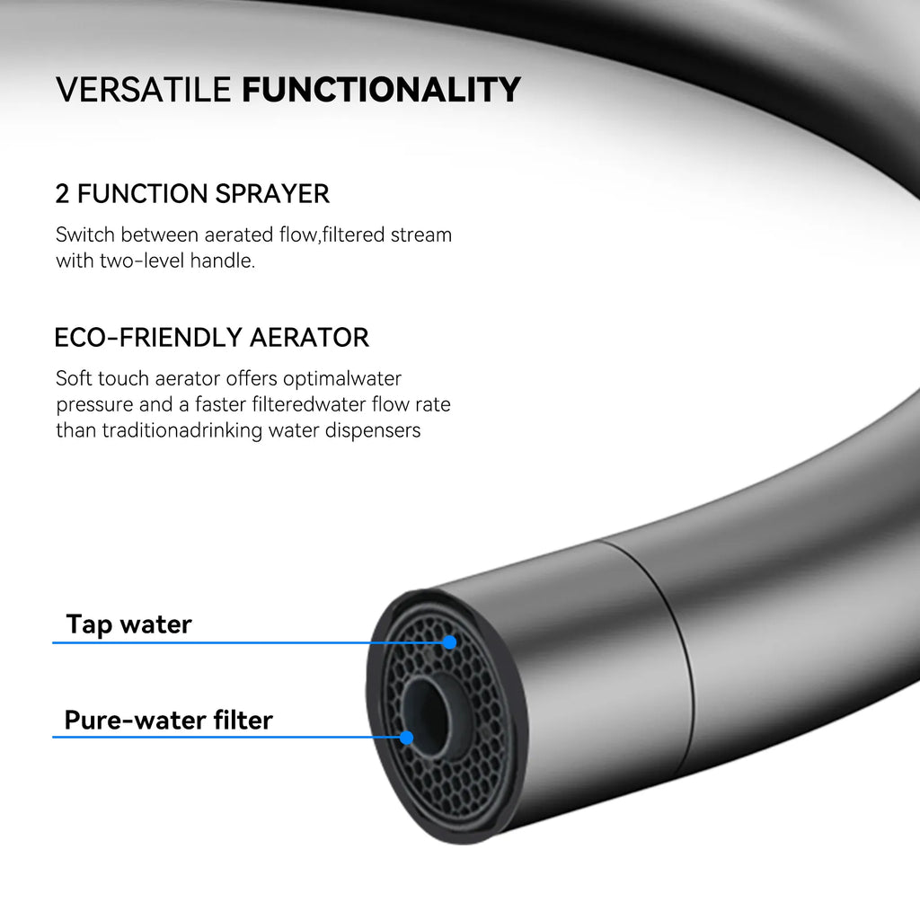Dual-Output Kitchen Faucet with Filtered Water Tap, 2-Function Spray, Solid Brass – KFB1502