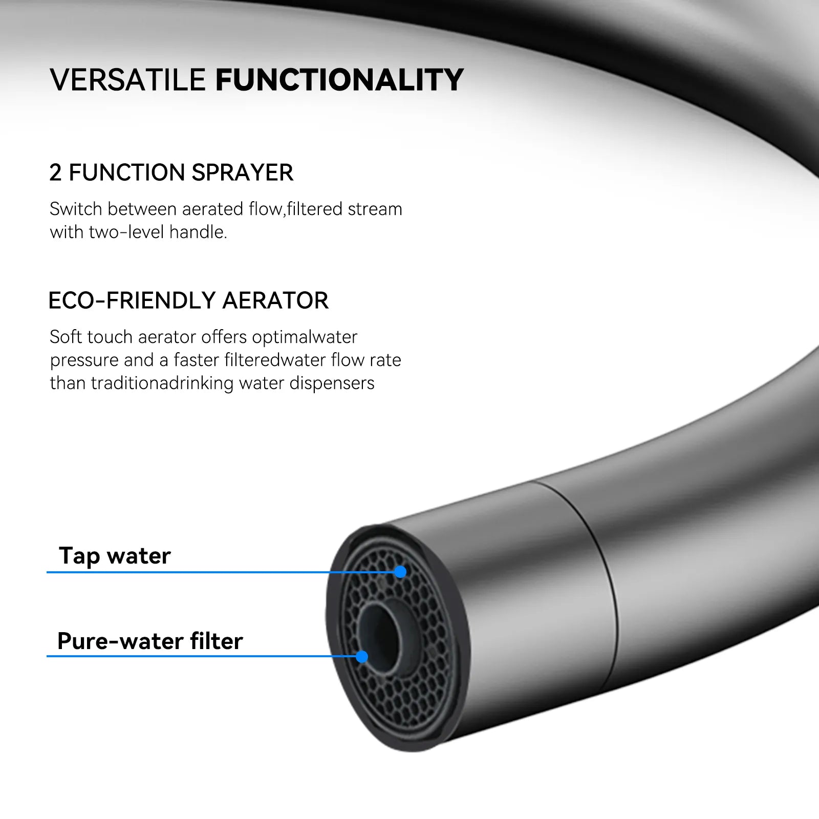 Dual-Output Kitchen Faucet with Filtered Water Tap, 2-Function Spray, Solid Brass – KFB1502