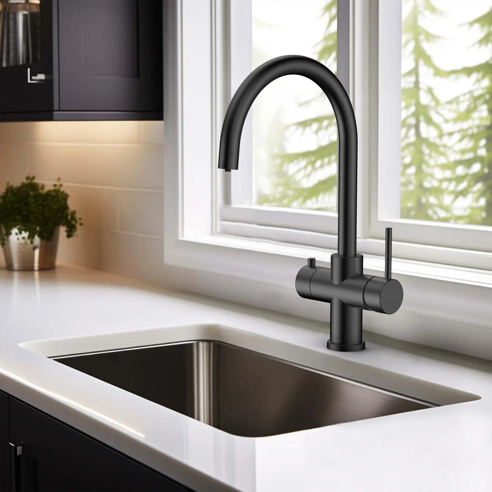 Dual-Output Kitchen Faucet with Filtered Water Tap, 2-Function Spray, Solid Brass – KFB1502