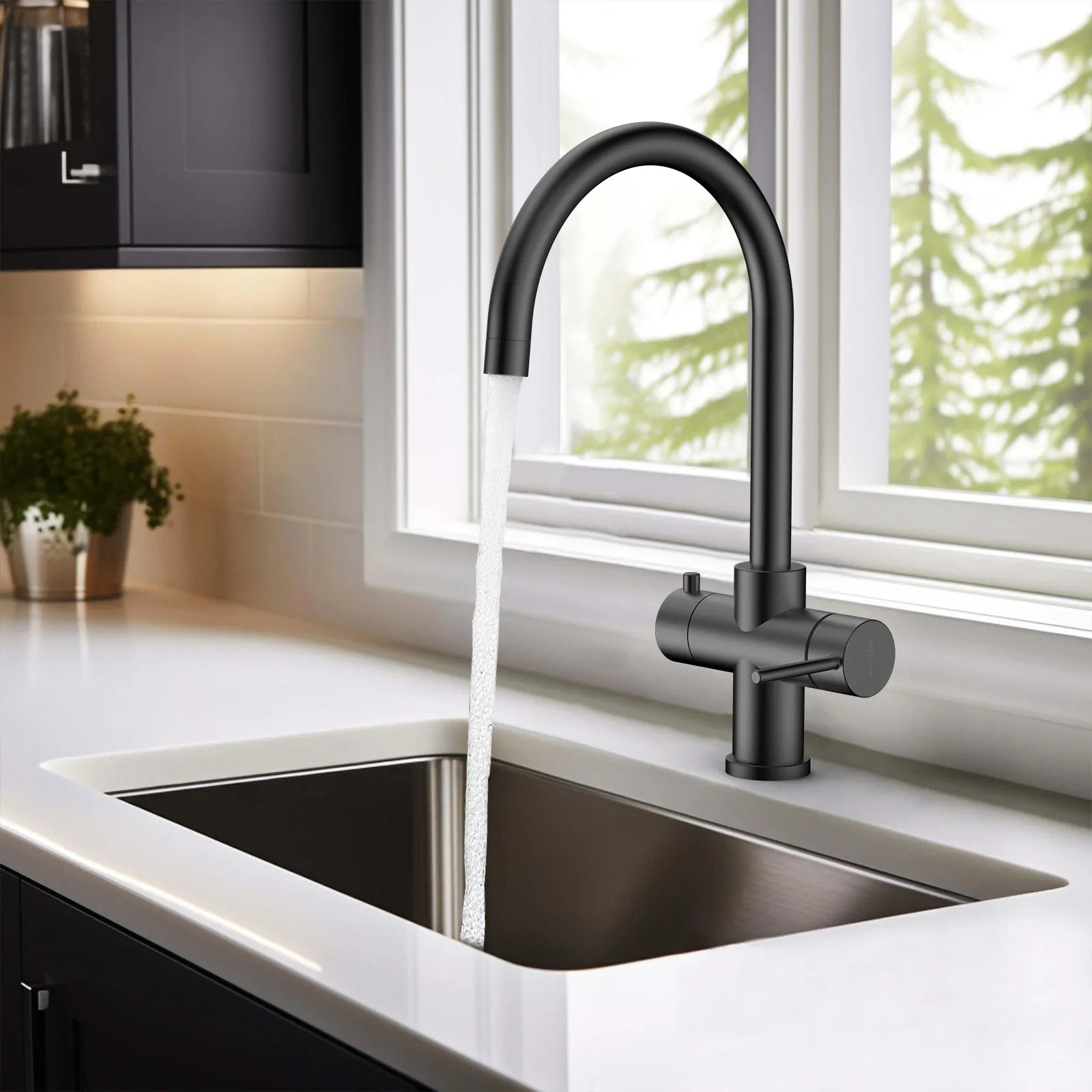 Dual-Output Kitchen Faucet with Filtered Water Tap, 2-Function Spray, Solid Brass – KFB1502