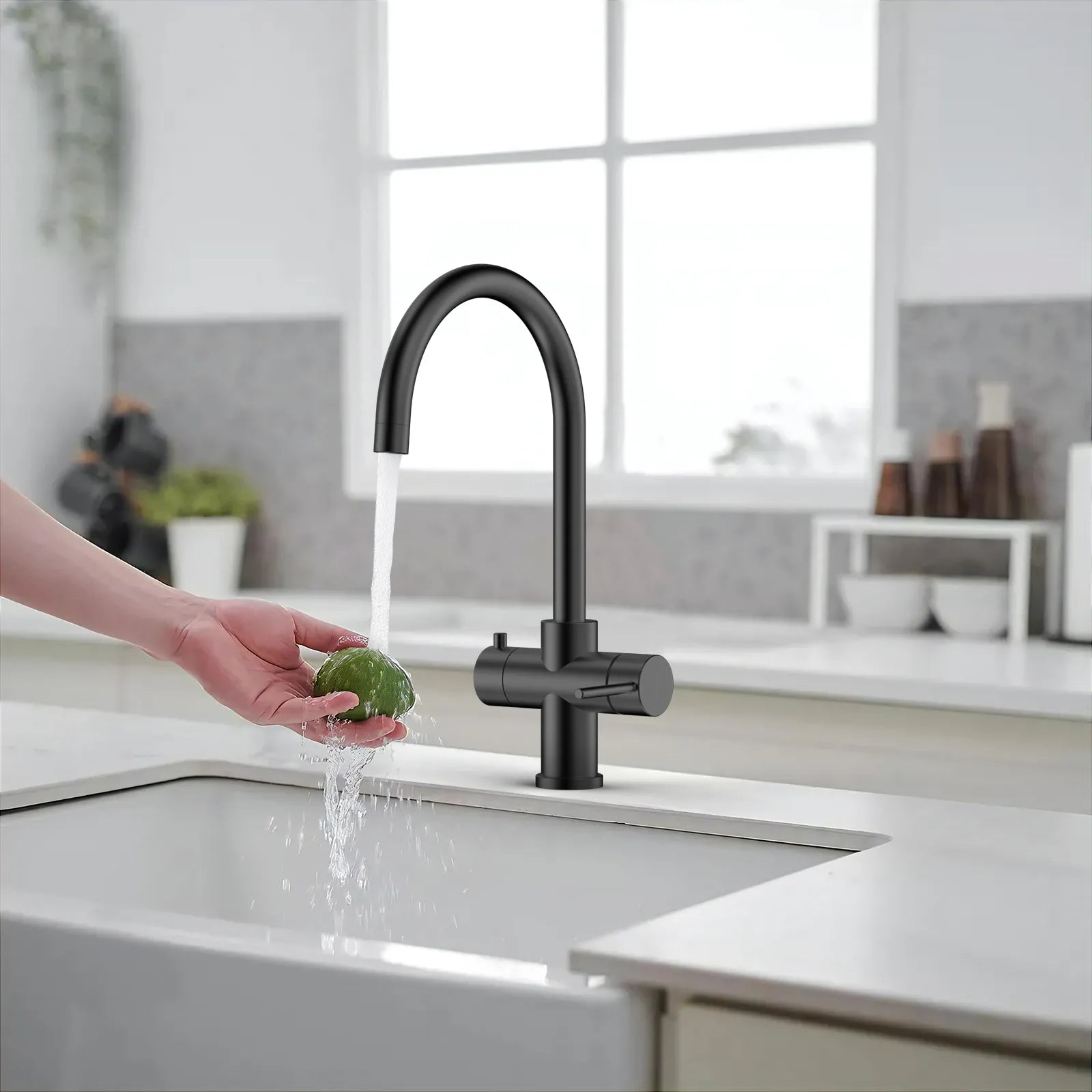 Dual-Output Kitchen Faucet with Filtered Water Tap, 2-Function Spray, Solid Brass – KFB1502