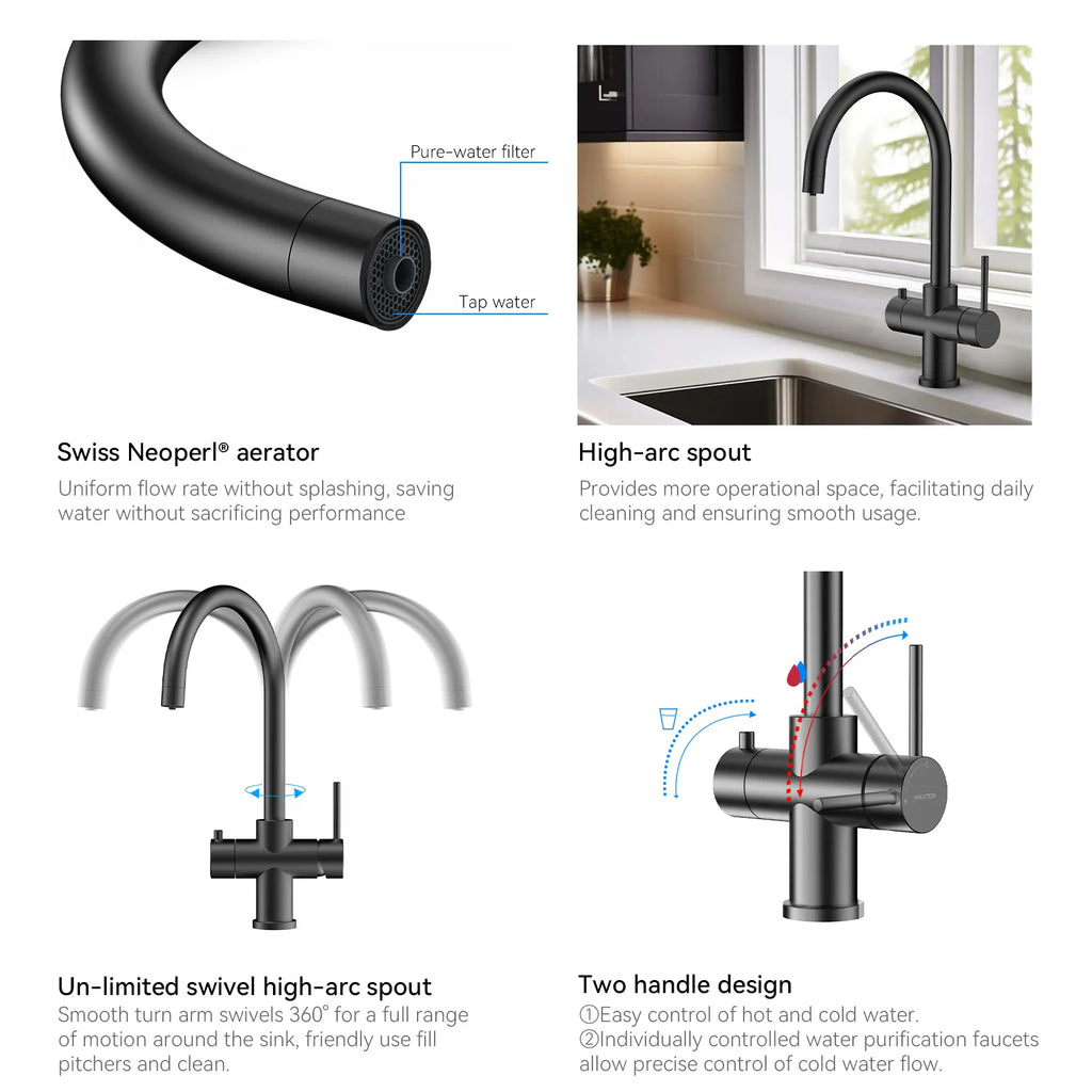 Dual-Output Kitchen Faucet with Filtered Water Tap, 2-Function Spray, Solid Brass – KFB1502