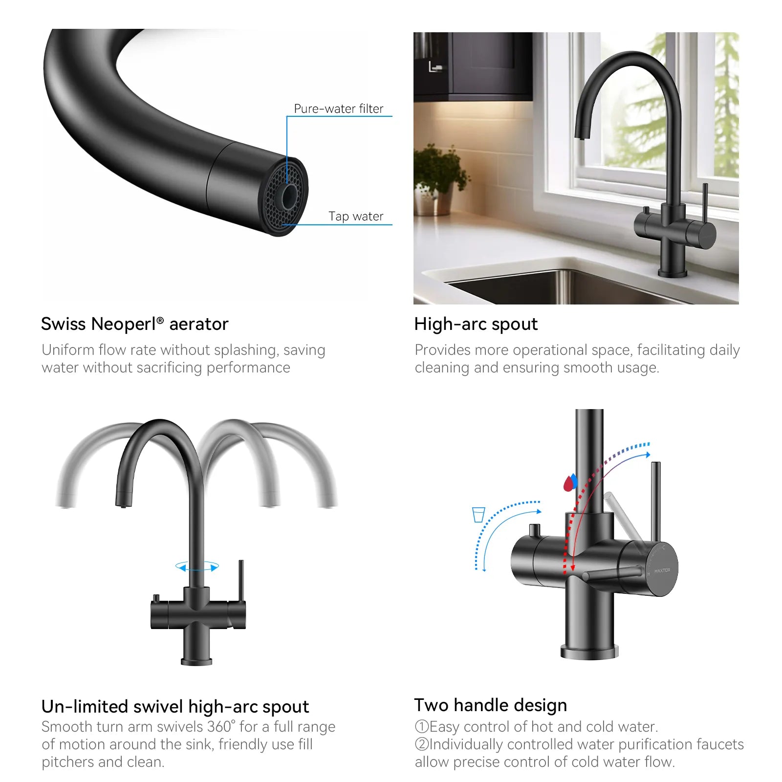 Dual-Output Kitchen Faucet with Filtered Water Tap, 2-Function Spray, Solid Brass – KFB1502