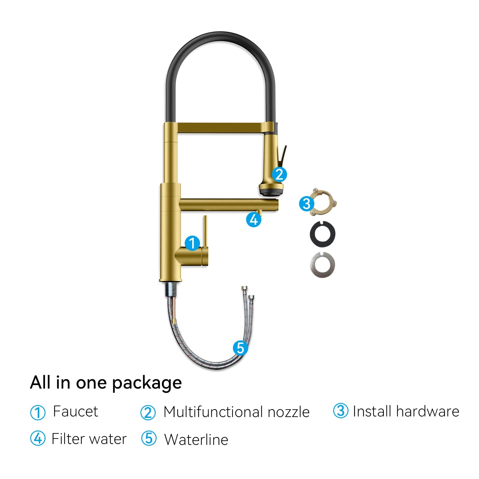 5-Function Solid Brass Pull-Out Kitchen Faucet with Filtered Water Tap – KFB1504