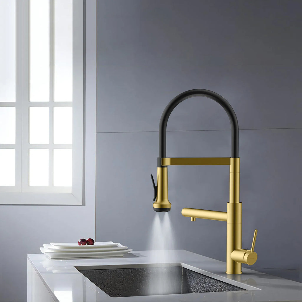5-Function Solid Brass Pull-Out Kitchen Faucet with Filtered Water Tap – KFB1504
