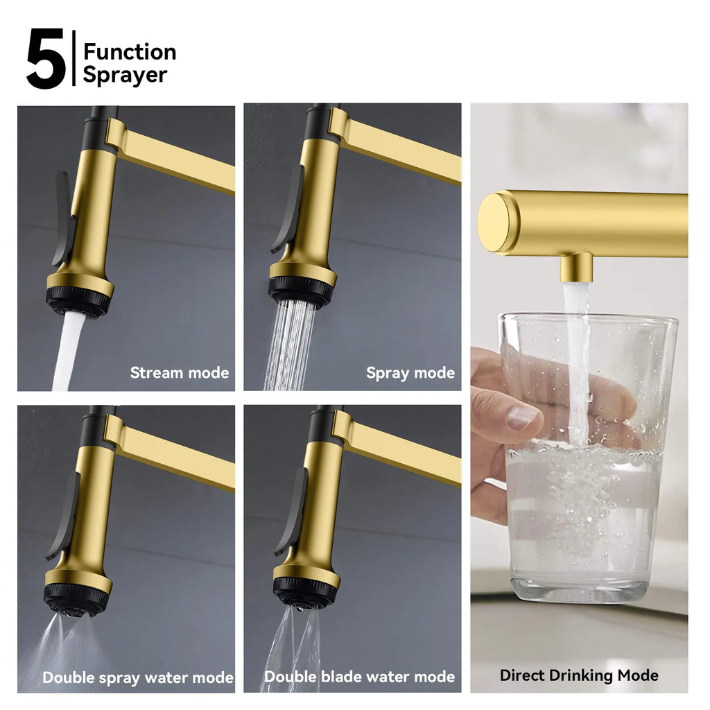 5-Function Solid Brass Pull-Out Kitchen Faucet with Filtered Water Tap – KFB1504