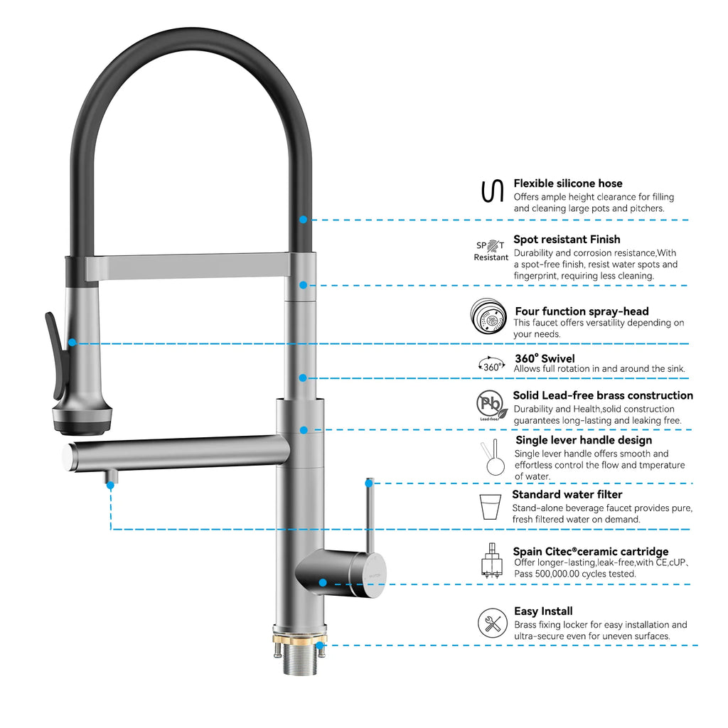 5-Function Solid Brass Pull-Out Kitchen Faucet with Filtered Water Tap – KFB1504