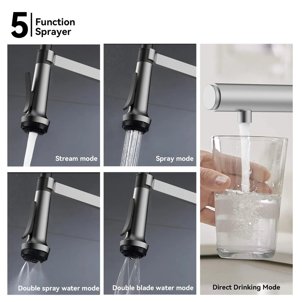 5-Function Solid Brass Pull-Out Kitchen Faucet with Filtered Water Tap – KFB1504