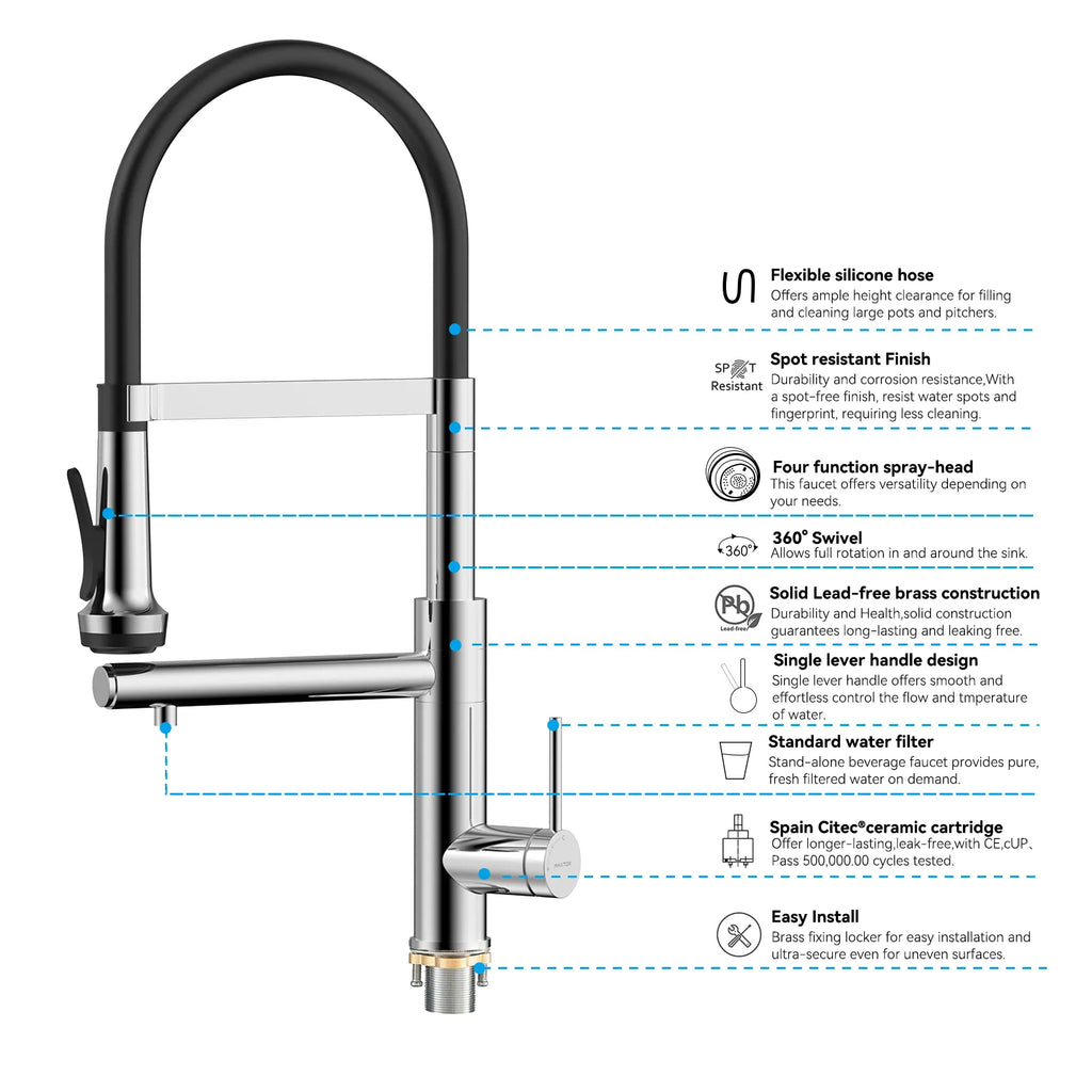 5-Function Solid Brass Pull-Out Kitchen Faucet with Filtered Water Tap – KFB1504
