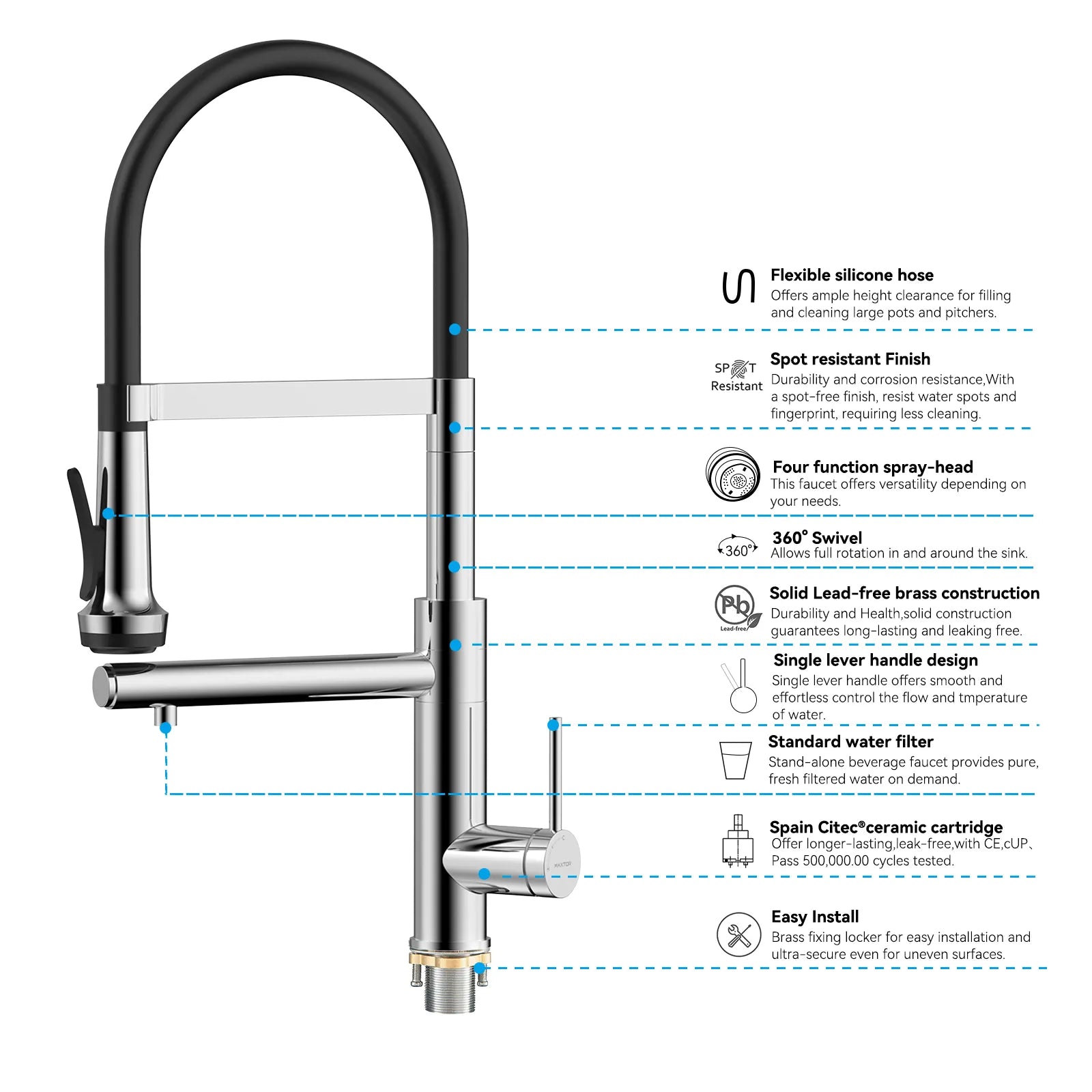 5-Function Solid Brass Pull-Out Kitchen Faucet with Filtered Water Tap – KFB1504