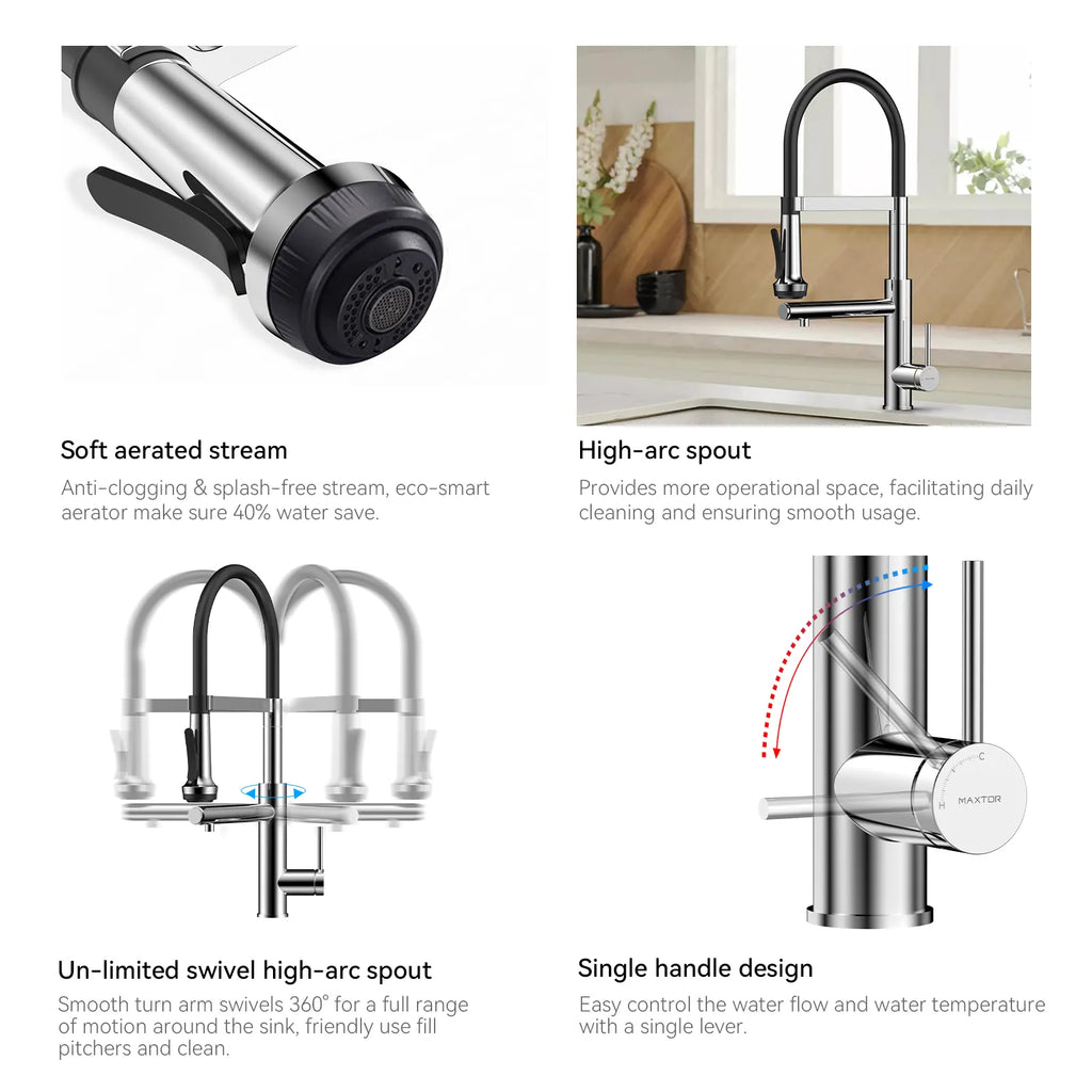 5-Function Solid Brass Pull-Out Kitchen Faucet with Filtered Water Tap – KFB1504