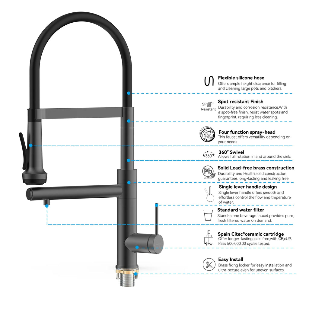 5-Function Solid Brass Pull-Out Kitchen Faucet with Filtered Water Tap – KFB1504