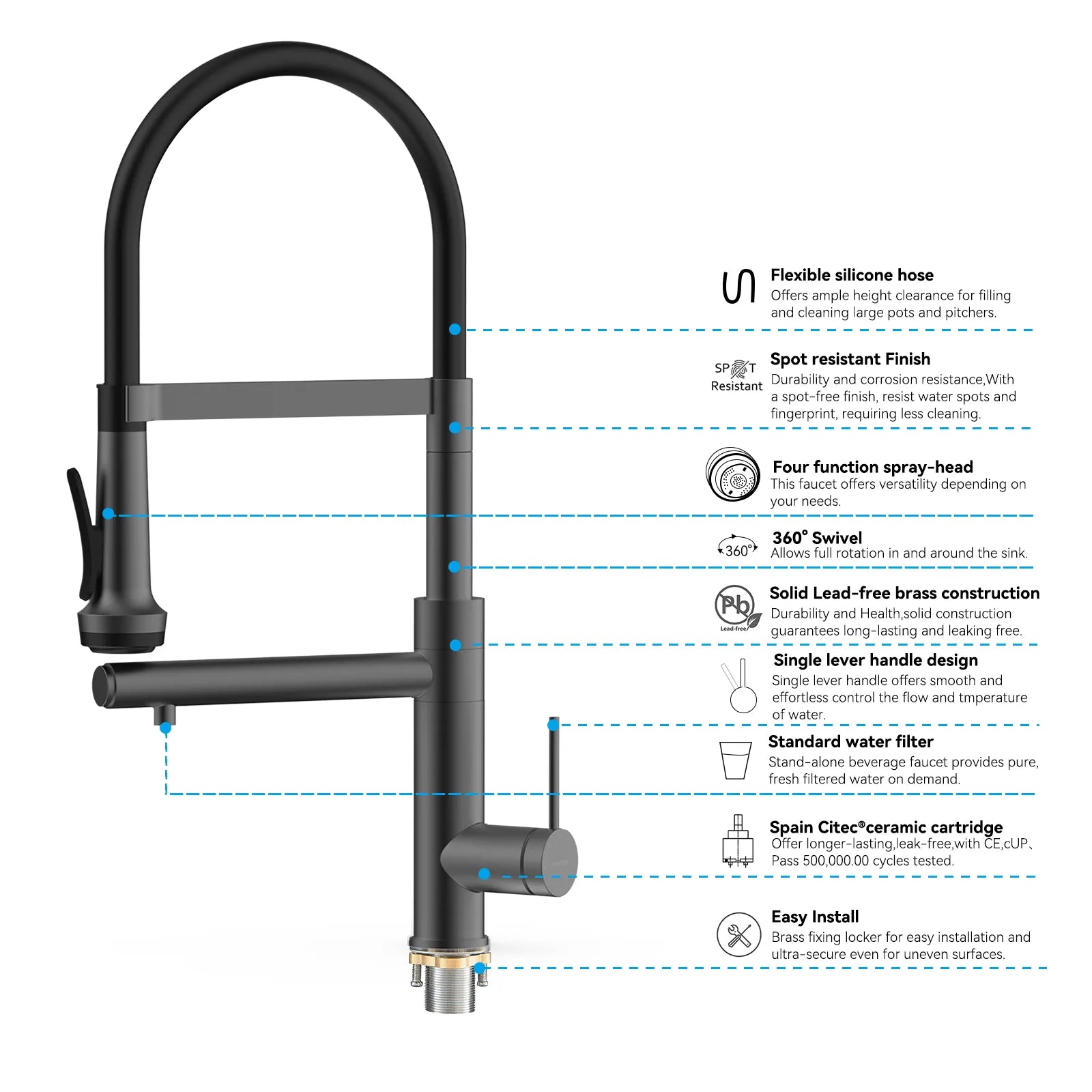 5-Function Solid Brass Pull-Out Kitchen Faucet with Filtered Water Tap – KFB1504