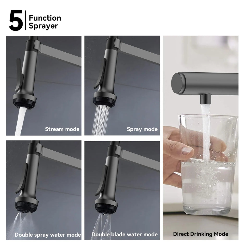 5-Function Solid Brass Pull-Out Kitchen Faucet with Filtered Water Tap – KFB1504