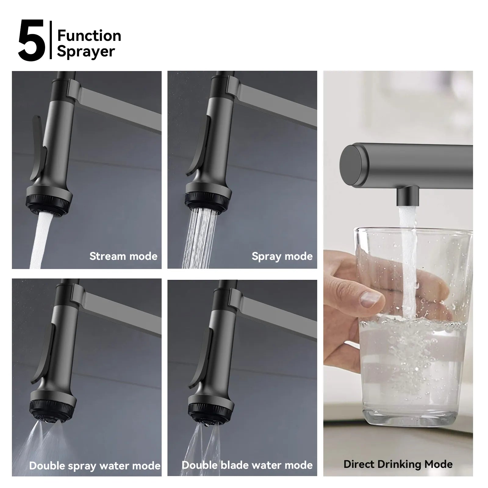5-Function Solid Brass Pull-Out Kitchen Faucet with Filtered Water Tap – KFB1504