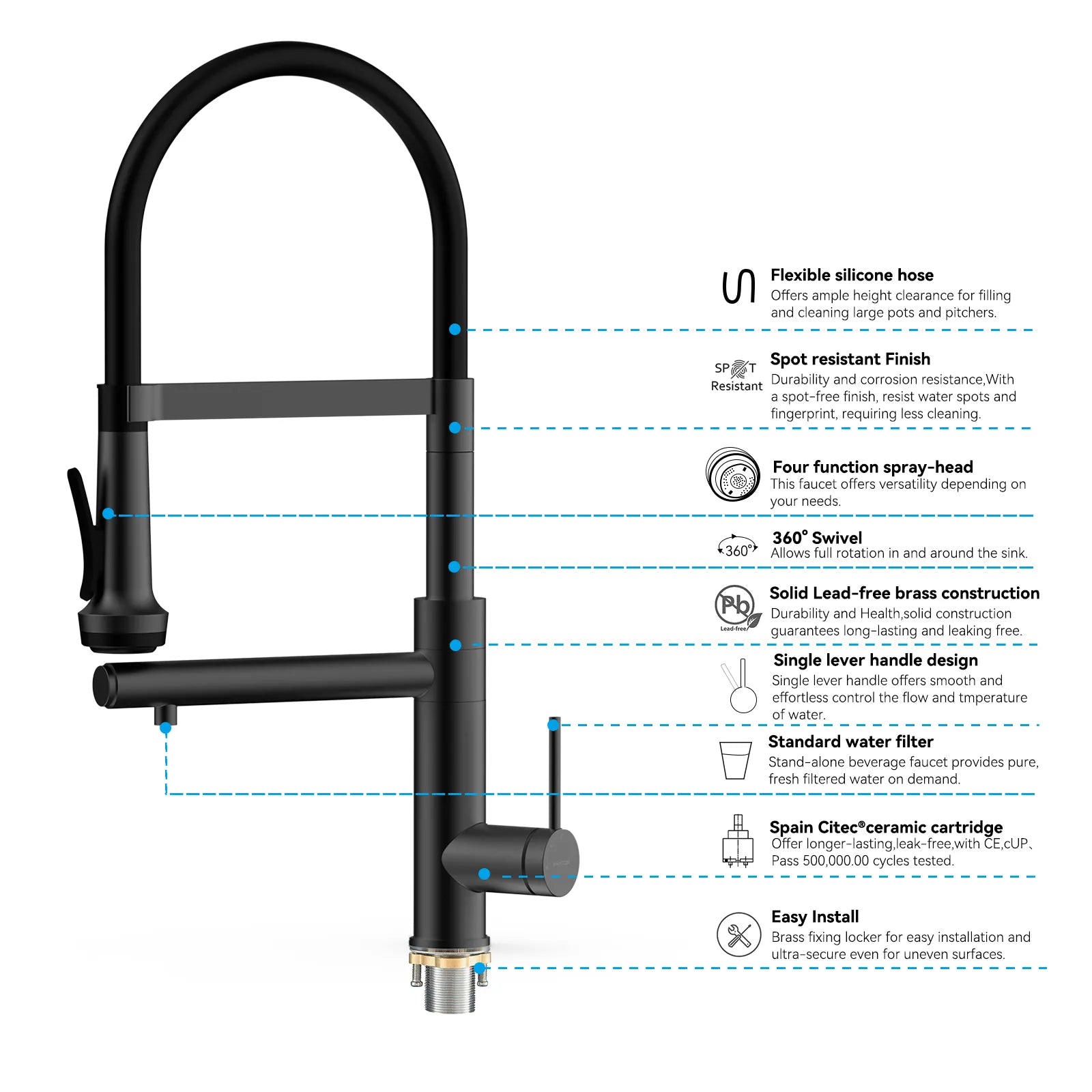 5-Function Solid Brass Pull-Out Kitchen Faucet with Filtered Water Tap – KFB1504