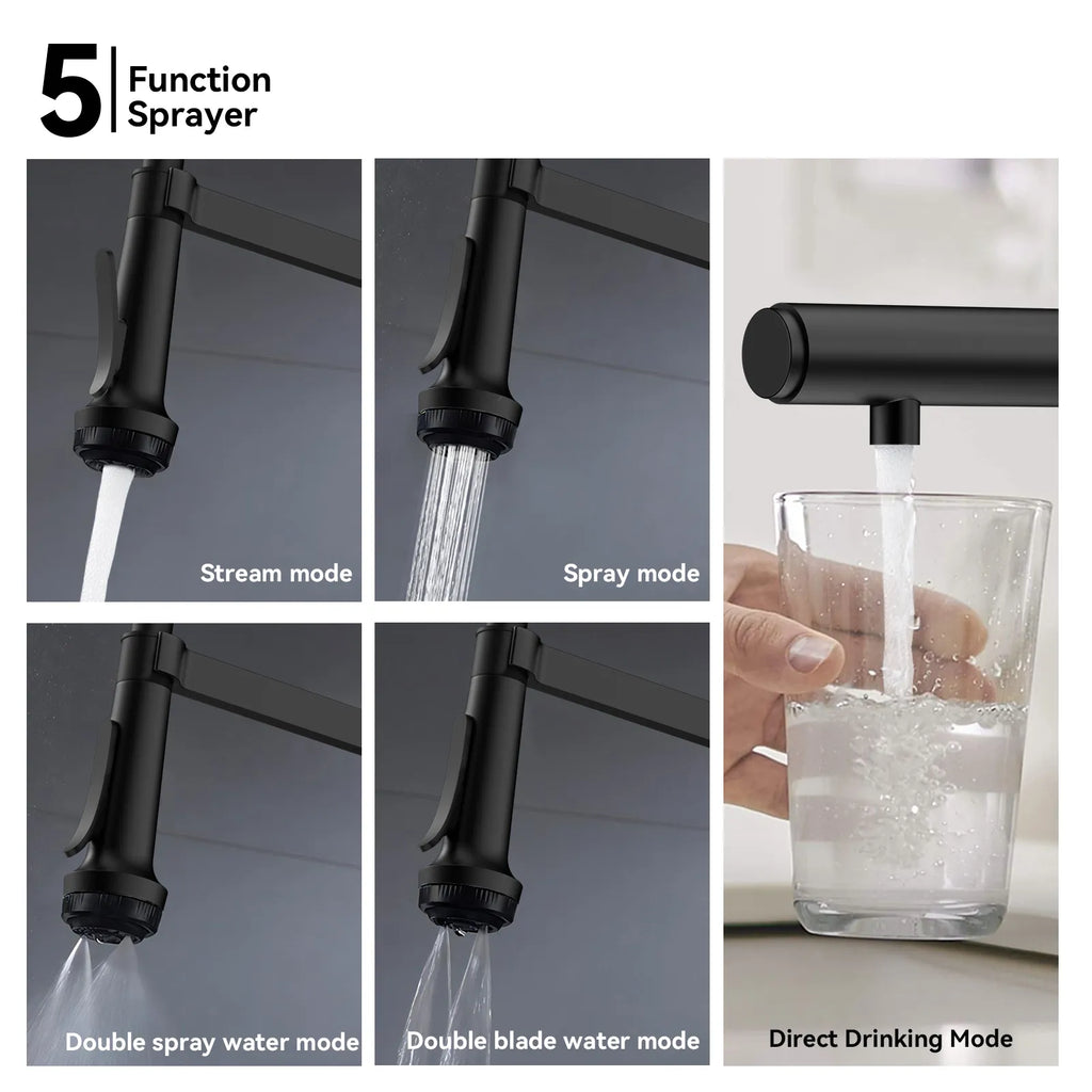 5-Function Solid Brass Pull-Out Kitchen Faucet with Filtered Water Tap – KFB1504