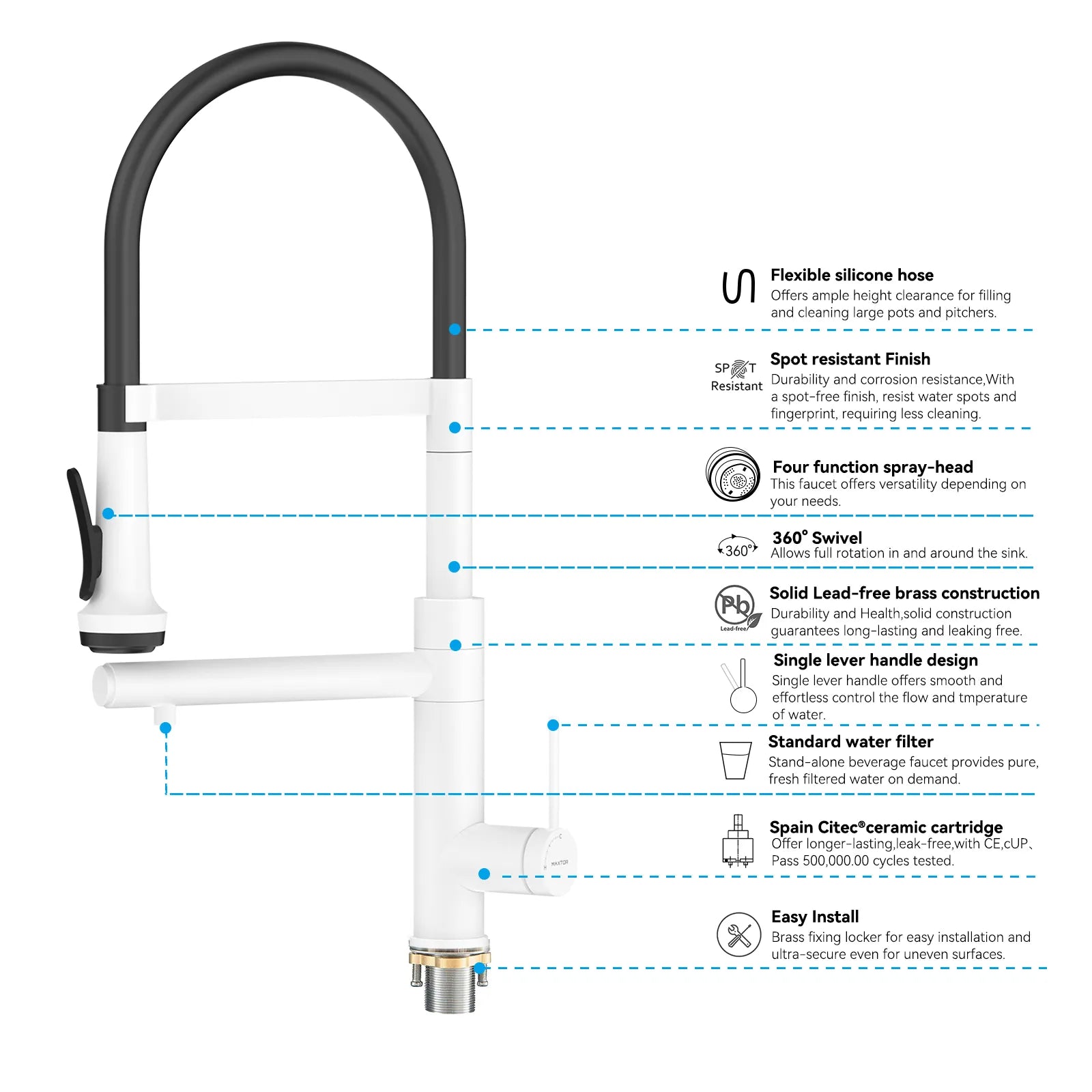 5-Function Solid Brass Pull-Out Kitchen Faucet with Filtered Water Tap – KFB1504