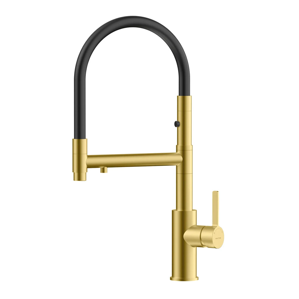 Semi-Pro Solid Brass Pull-Out Kitchen Faucet with Filtered Water Tap – 3-Function Sprayer – KFB1506 Brushed Gold
