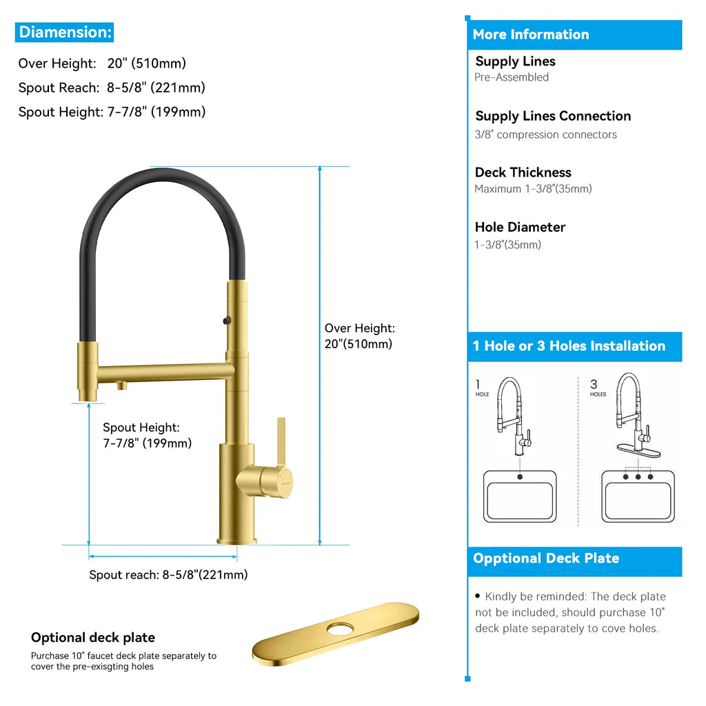 Semi-Pro Solid Brass Pull-Out Kitchen Faucet with Filtered Water Tap – 3-Function Sprayer – KFB1506