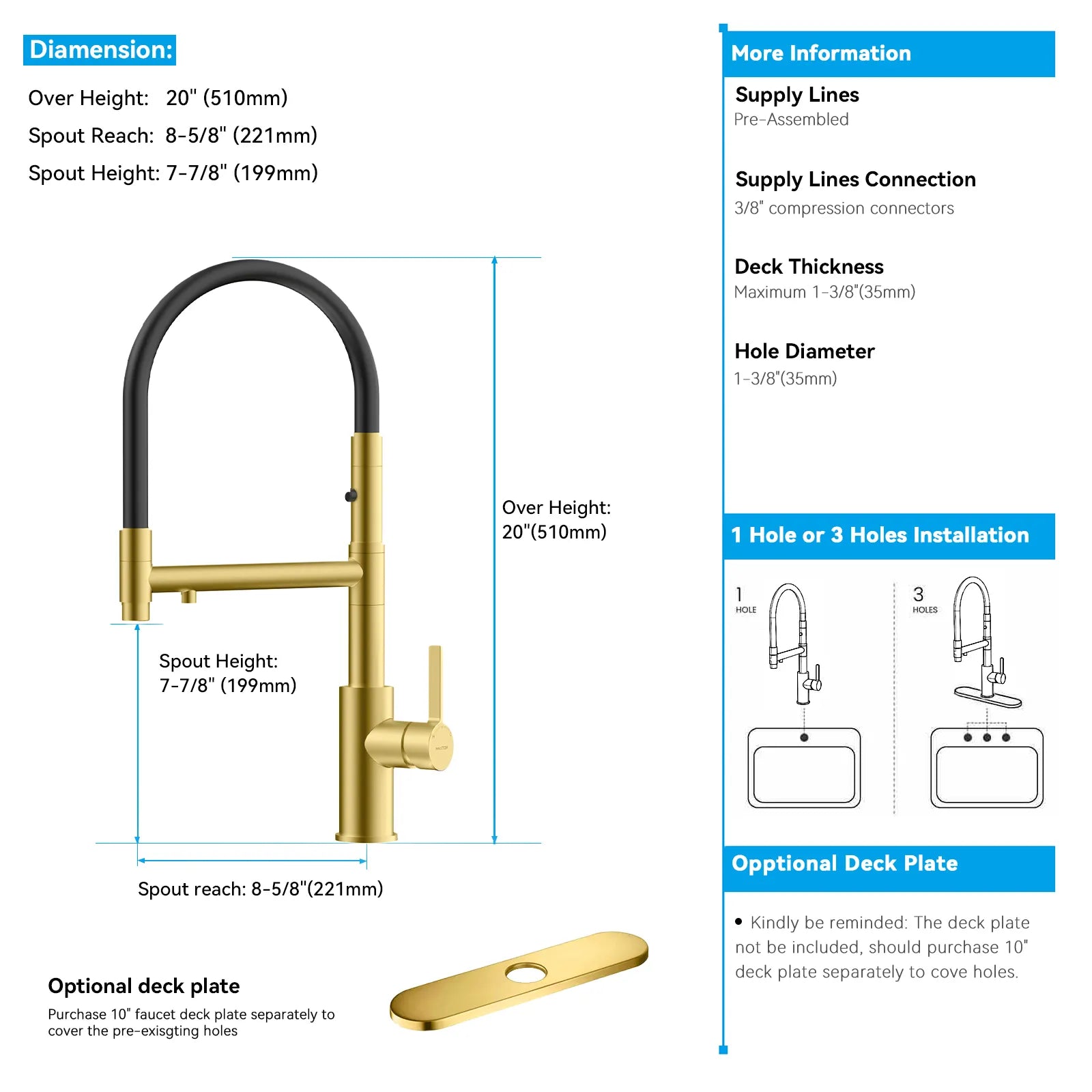 Semi-Pro Solid Brass Pull-Out Kitchen Faucet with Filtered Water Tap – 3-Function Sprayer – KFB1506
