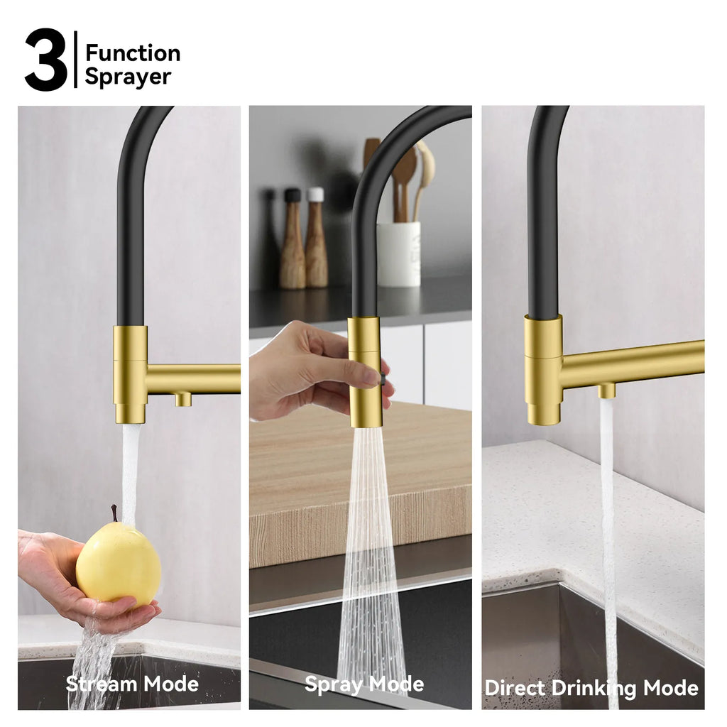 Semi-Pro Solid Brass Pull-Out Kitchen Faucet with Filtered Water Tap – 3-Function Sprayer – KFB1506