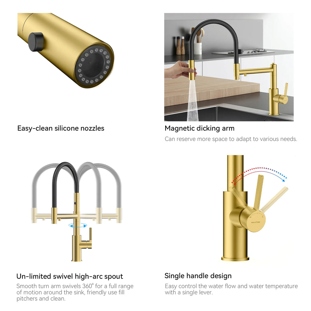 Semi-Pro Solid Brass Pull-Out Kitchen Faucet with Filtered Water Tap – 3-Function Sprayer – KFB1506