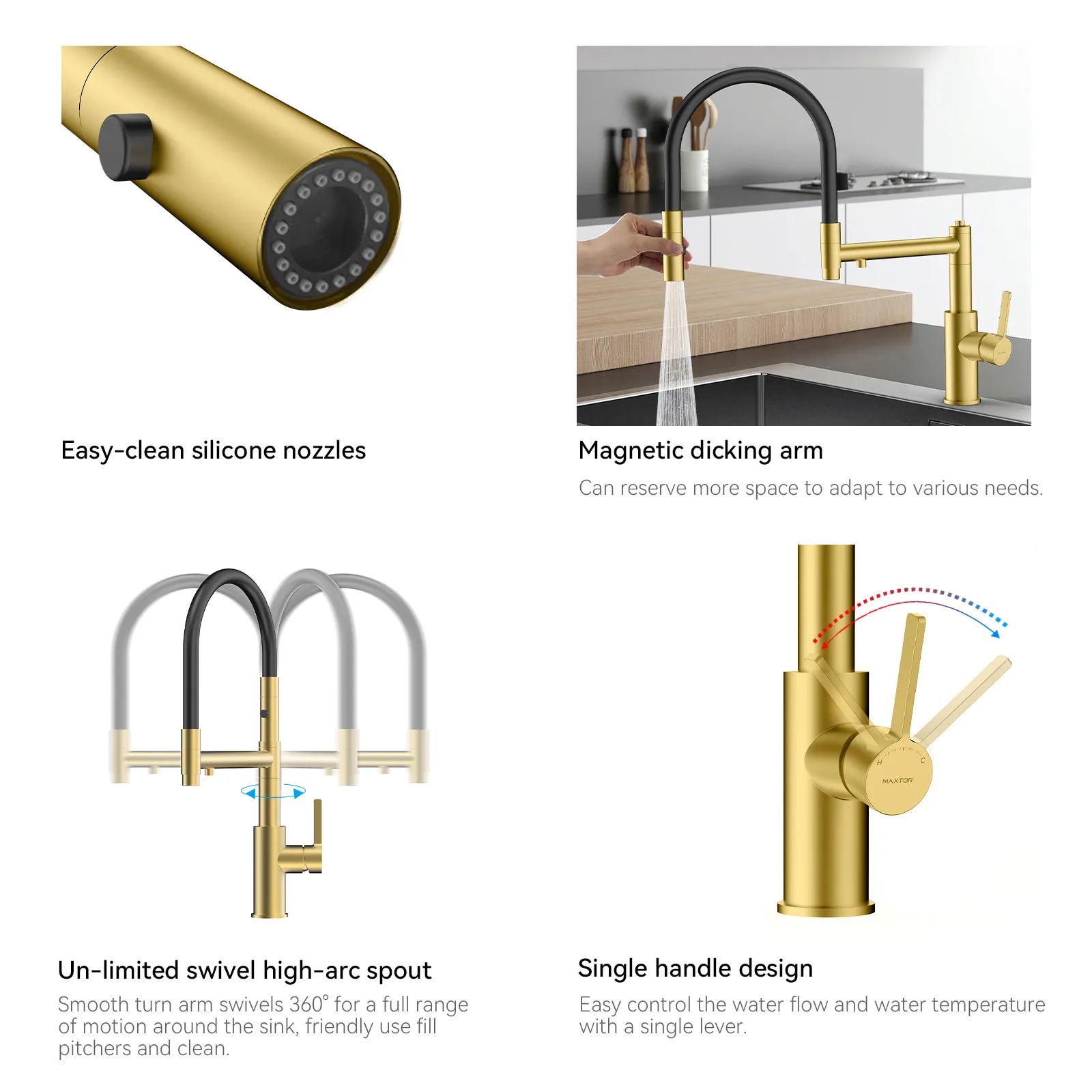 Semi-Pro Solid Brass Pull-Out Kitchen Faucet with Filtered Water Tap – 3-Function Sprayer – KFB1506