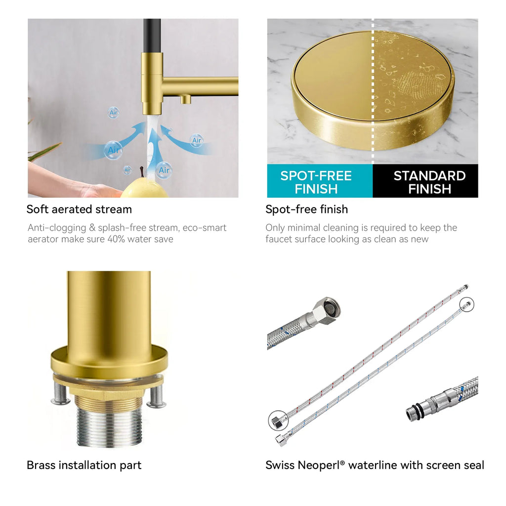 Semi-Pro Solid Brass Pull-Out Kitchen Faucet with Filtered Water Tap – 3-Function Sprayer – KFB1506