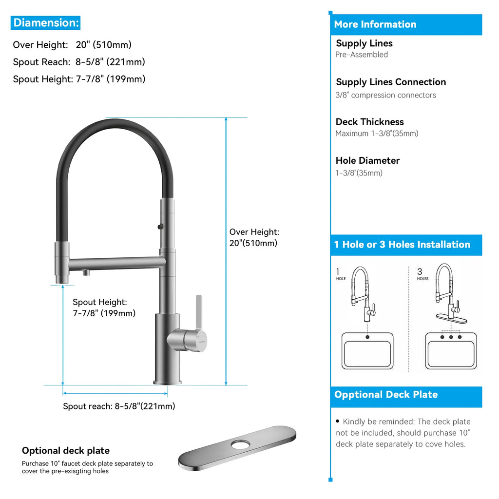 Semi-Pro Solid Brass Pull-Out Kitchen Faucet with Filtered Water Tap – 3-Function Sprayer – KFB1506