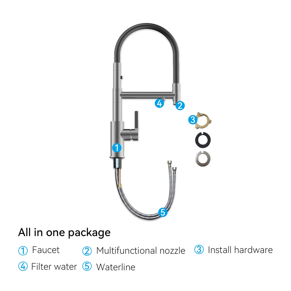 Semi-Pro Solid Brass Pull-Out Kitchen Faucet with Filtered Water Tap – 3-Function Sprayer – KFB1506