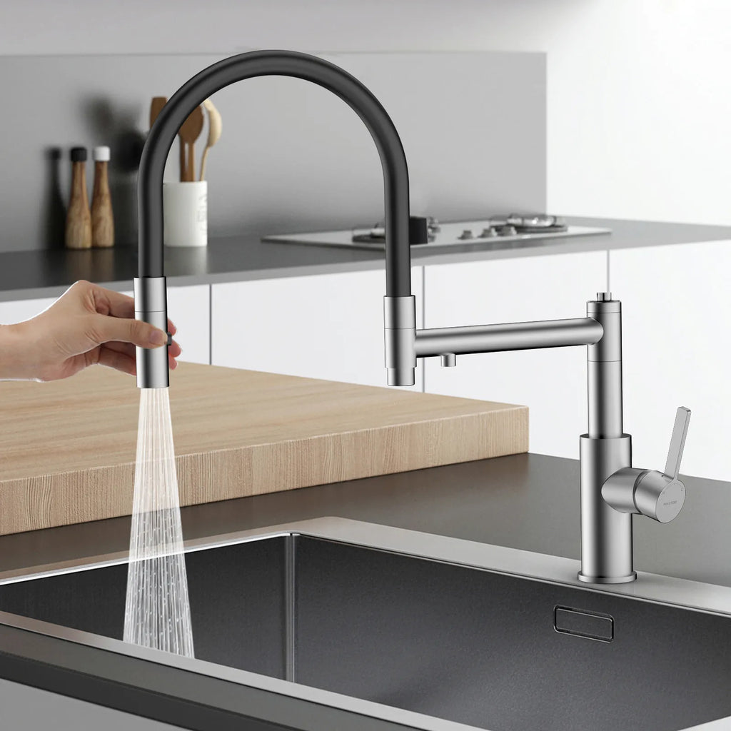 Semi-Pro Solid Brass Pull-Out Kitchen Faucet with Filtered Water Tap – 3-Function Sprayer – KFB1506